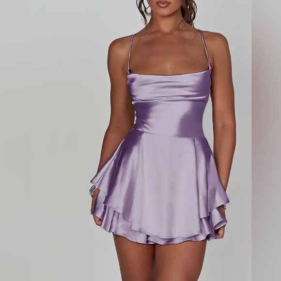 Lavender Satin Cowl Neck Backless Mini Dress - NWOT - Picture 3 of 5